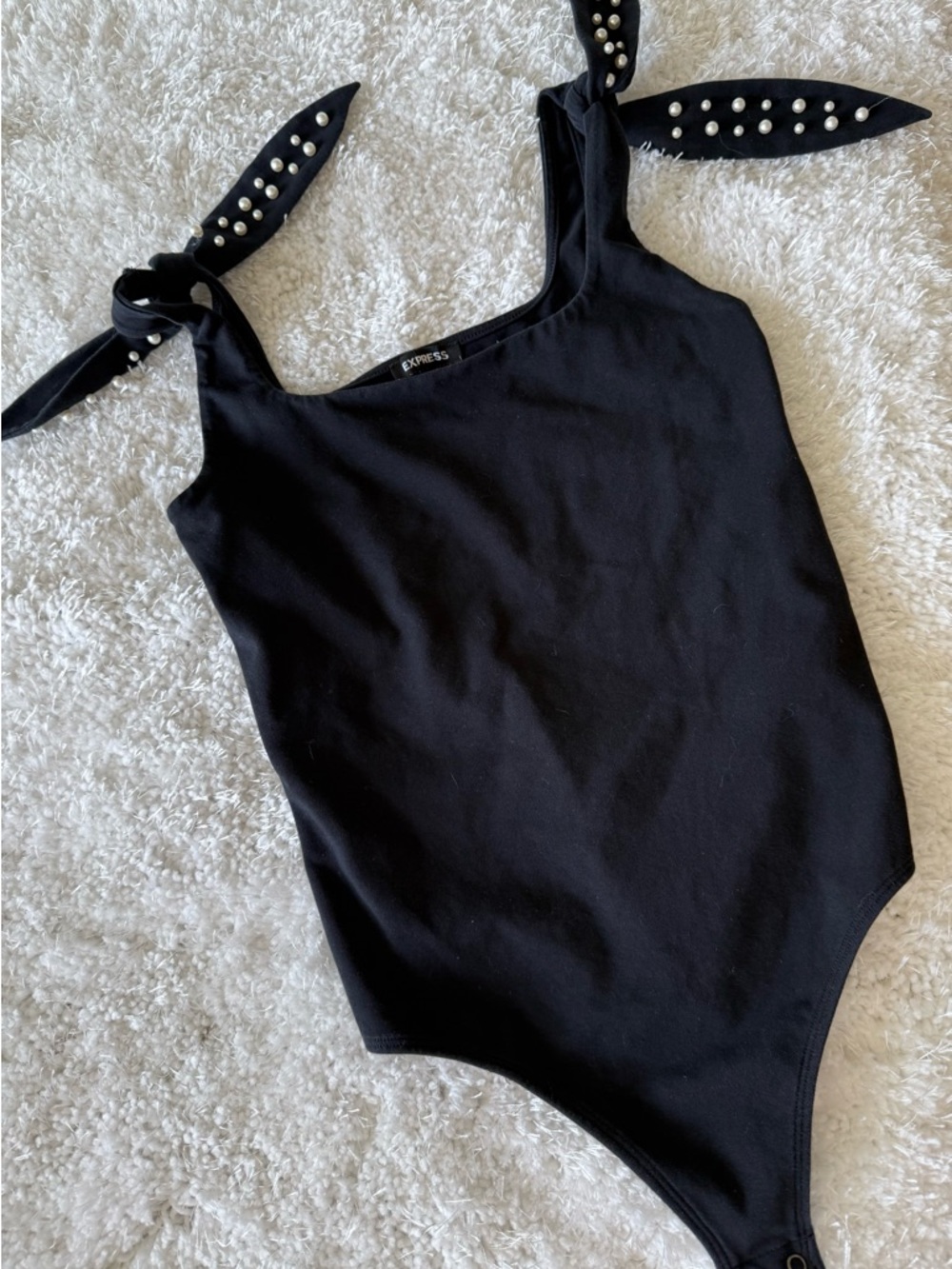 Express Bodysuit with Pearl Tie Straps